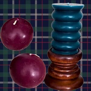 Cottage Lodge Wood Candle Holder + Candles Set